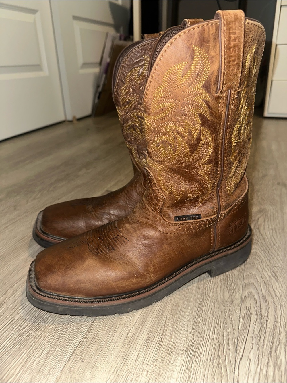 Justin Mens Switch Leather Western Work Boots Composite Toe Sz 8.5 D